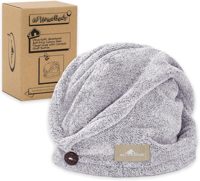 myHomeBody Hair Towel Wrap Quick Drying Charcoal Fibre Hair Turban Grey