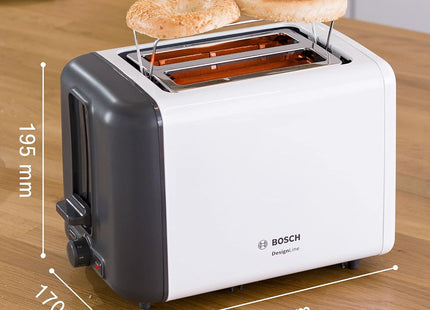 Bosch DesignLine TAT3P421GB 2-Slice Stainless Steel Toaster White 970W
