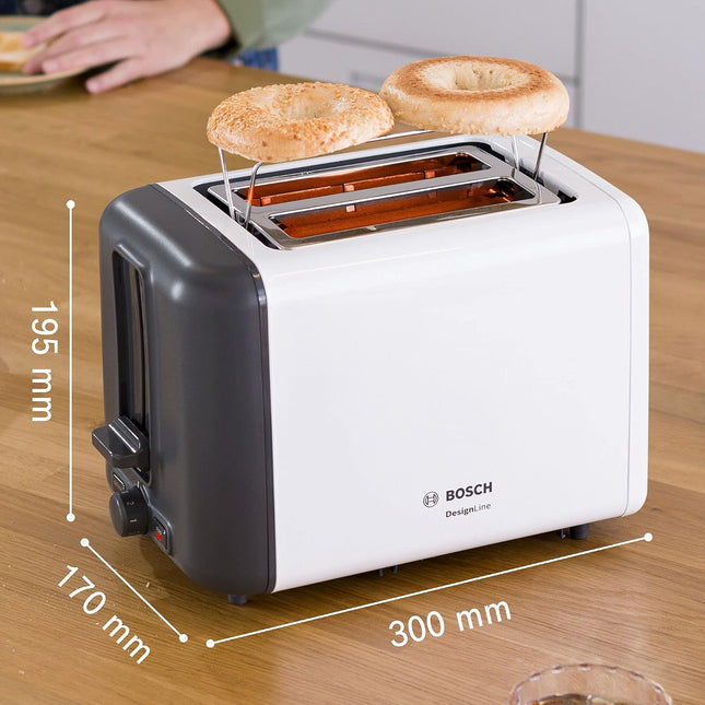 Bosch DesignLine TAT3P421GB 2-Slice Stainless Steel Toaster White 970W