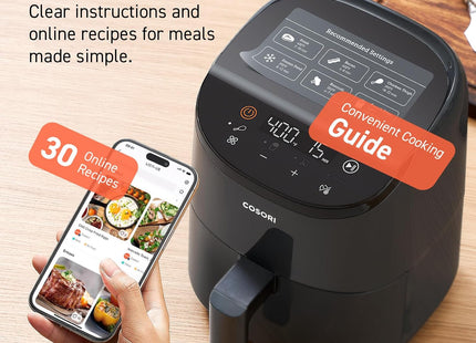 COSORI 2L Compact Smart Air Fryer 900W – Digital Touch Control, Matt Black