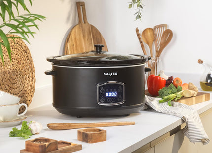 Salter Digital 6.5L Slow Cooker – LED Display, Delay Timer & Keep Warm, Black