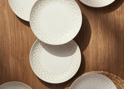 DOWAN 6 Piece Side Plate Set 21.5cm – Vintage White Stoneware Salad & Dessert Plates