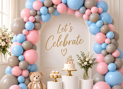 Patimate/Wayfun Balloon Arch Kit Pink Blue & Grey with Strip & Glue