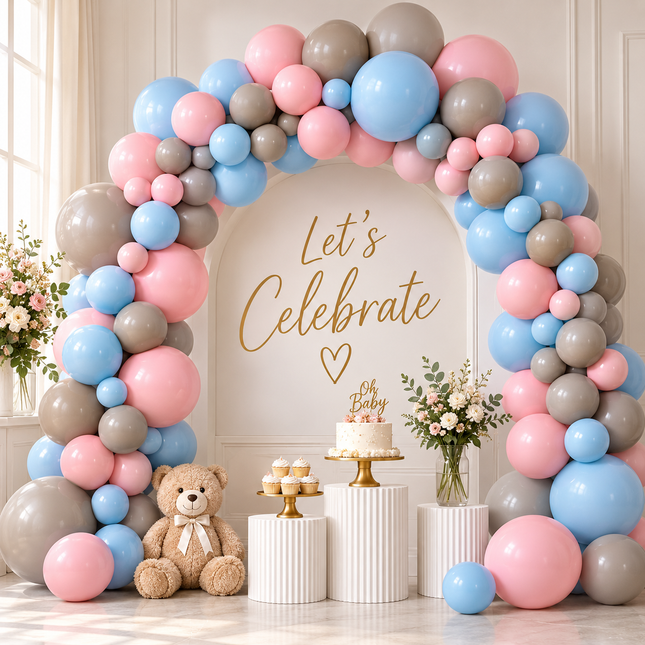 Patimate/Wayfun Balloon Arch Kit Pink Blue & Grey with Strip & Glue