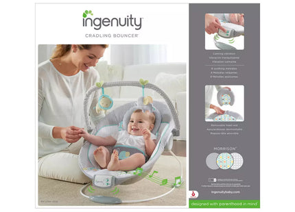 Ingenuity Morrison Soothing Baby Bouncer – Plush Musical Baby Seat with Vibrations