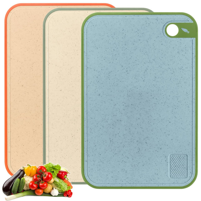 3-Piece Chopping Board Set, Plastic Cutting Boards with Non-Slip Base (Multicolour)