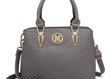 Miss Lulu Leather Look Weave Effect Shoulder Bag – Grey