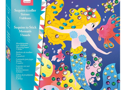 Janod Mermaids Glue-On Sequins Craft Kit – Kids Art Set Age 6+