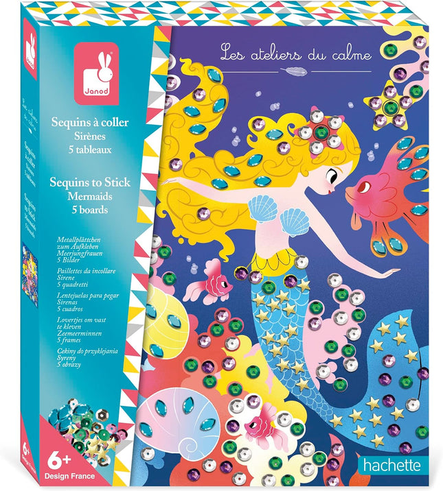 Janod Mermaids Glue-On Sequins Craft Kit – Kids Art Set Age 6+