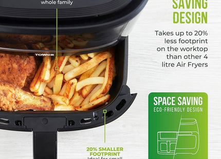 Tower T17116 Vortx Eco Saver 4L Air Fryer with Vizion Viewing Window 1350W Black