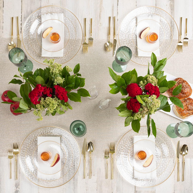 18 Pack 10" Hammered Clear Plastic Dinner Plates with Gold Rim