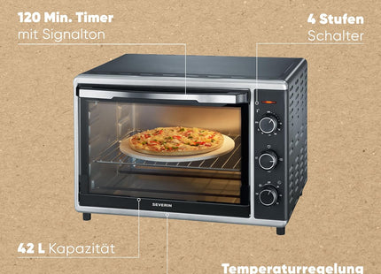 Severin 42L Electric Mini Oven 1800W with Grill, Convection, Rotisserie & Pizza Stone
