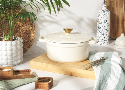 Salter Chester 24cm Cast Iron Casserole Pot – 3.4L Enamel Dutch Oven, Cream