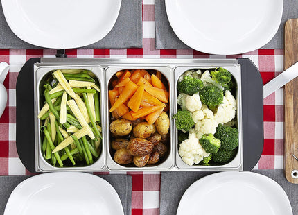 Tower Three Tray Buffet Server & Plate Warmer – 3 x 1.5L, Stainless Steel