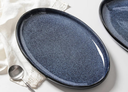 VICRAYS 14.5" Oval Ceramic Serving Platters Set of 2 – Blue Porcelain