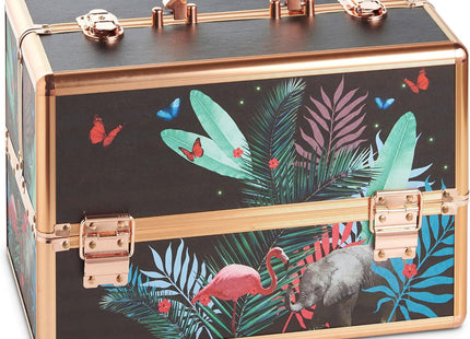 Beautify Jungle Print 3-Tier Makeup Vanity Case with Lockable Storage & Extendable Trays