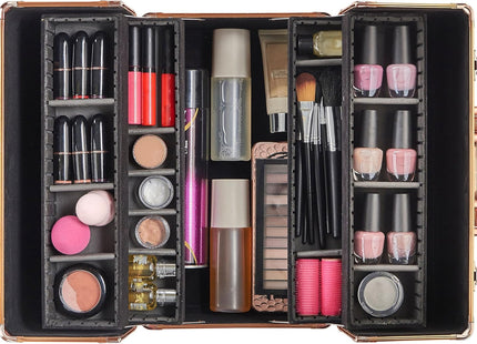 Beautify Jungle Print 3-Tier Makeup Vanity Case with Lockable Storage & Extendable Trays