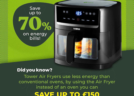 Tower T17116 Vortx Eco Saver 4L Air Fryer with Vizion Viewing Window 1350W Black
