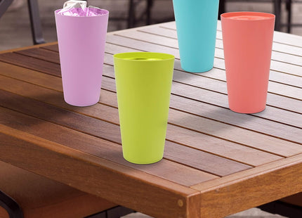 BELLE VOUS 24 Pack Reusable Plastic Cups – 600ml Colourful Party Tumblers