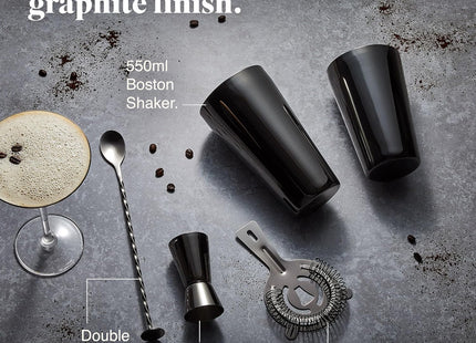 VonShef Graphite Boston Cocktail Shaker Set – 4 Piece Bartender Kit