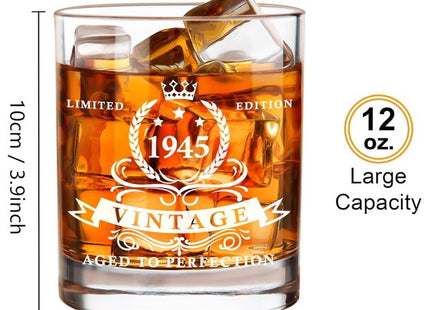 LIGHTEN LIFE Birthday Whiskey Glass Gift Set – 1945 Vintage with Wooden Box