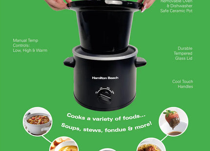 Hamilton Beach 1.8L Mini Slow Cooker, 90W Compact Cooker Black