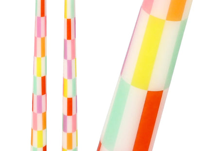 Talking Tables Multi-Coloured Check Taper Dinner Candles 23cm, – Pack of 2