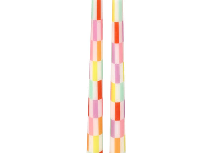 Talking Tables Multi-Coloured Check Taper Dinner Candles 23cm, – Pack of 2