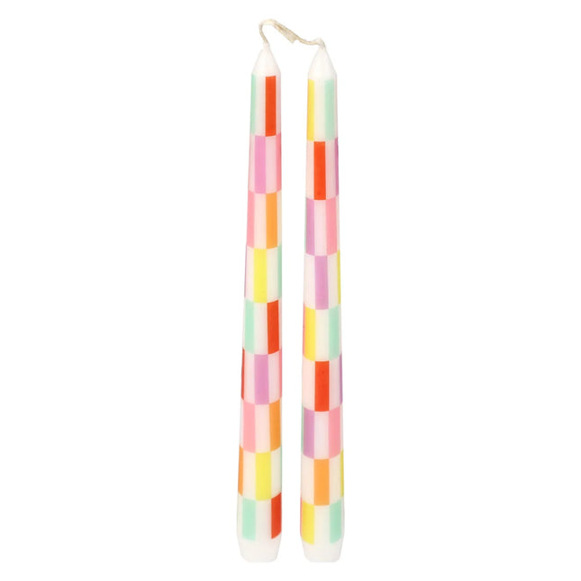 Talking Tables Multi-Coloured Check Taper Dinner Candles 23cm, – Pack of 2