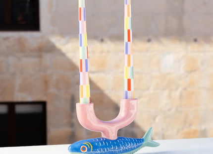 Talking Tables Multi-Coloured Check Taper Dinner Candles 23cm, – Pack of 2