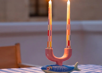 Talking Tables Multi-Coloured Check Taper Dinner Candles 23cm, – Pack of 2