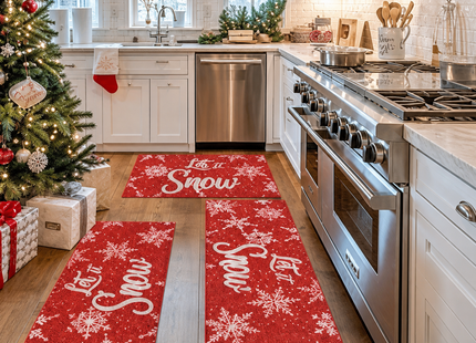 Cekene 3 Piece Christmas Kitchen Runner Rug Set Non-Slip Let It Snow Mats