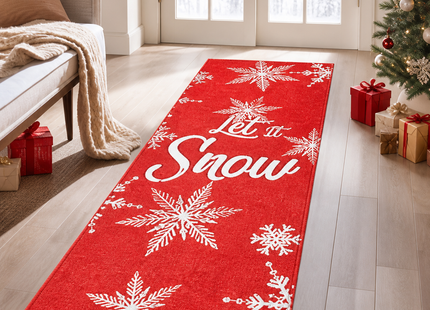 Cekene 3 Piece Christmas Kitchen Runner Rug Set Non-Slip Let It Snow Mats