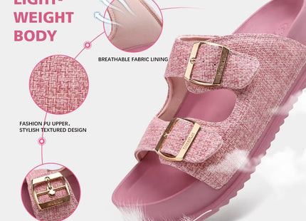 KuaiLu Women's Arch Support Double Buckle Sandals – Pink