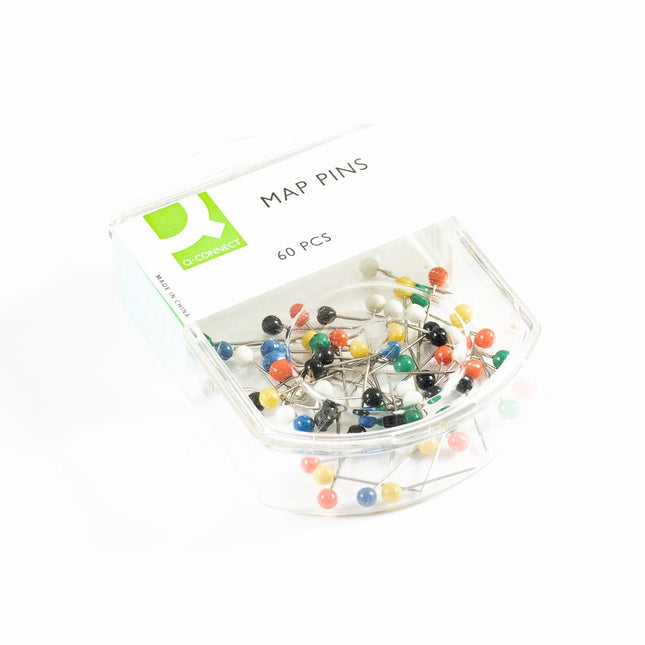 Q-Connect Map Pins – Assorted Colours, 20mm Length (Pack of 60)