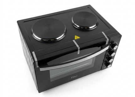 EGL 30L Mini Oven with Dual Hobs & Grill – 1400W Countertop Tabletop Cooker Black
