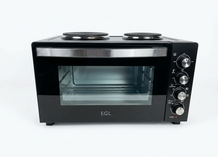 EGL 30L Mini Oven with Dual Hobs & Grill – 1400W Countertop Tabletop Cooker Black