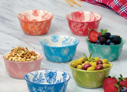 Botanical Stoneware Bowl Set – 7 Piece Microwave & Dishwasher Safe Bowls