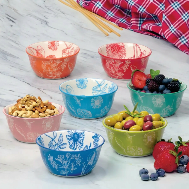 Botanical Stoneware Bowl Set – 7 Piece Microwave & Dishwasher Safe Bowls