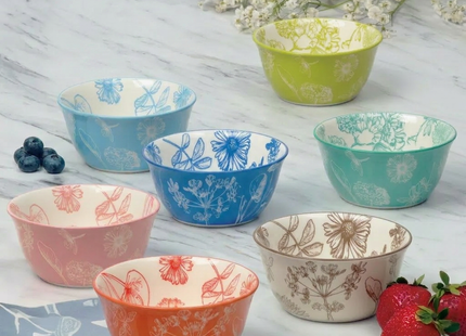 Botanical Stoneware Bowl Set – 7 Piece Microwave & Dishwasher Safe Bowls