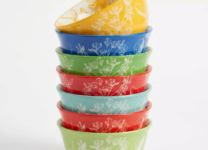 Botanical Stoneware Bowl Set – 7 Piece Microwave & Dishwasher Safe Bowls