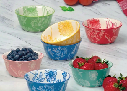 Botanical Stoneware Bowl Set – 7 Piece Microwave & Dishwasher Safe Bowls