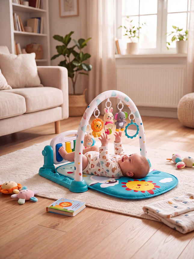 Baby Play Mat Activity Gym with Piano Keyboard, Hanging Toys & Soft Play Mat
