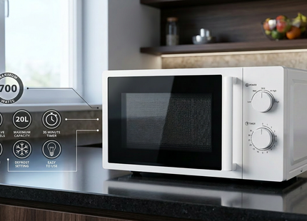EGL 20L 700W Manual Microwave Oven White with 6 Power Levels & Defrost Function