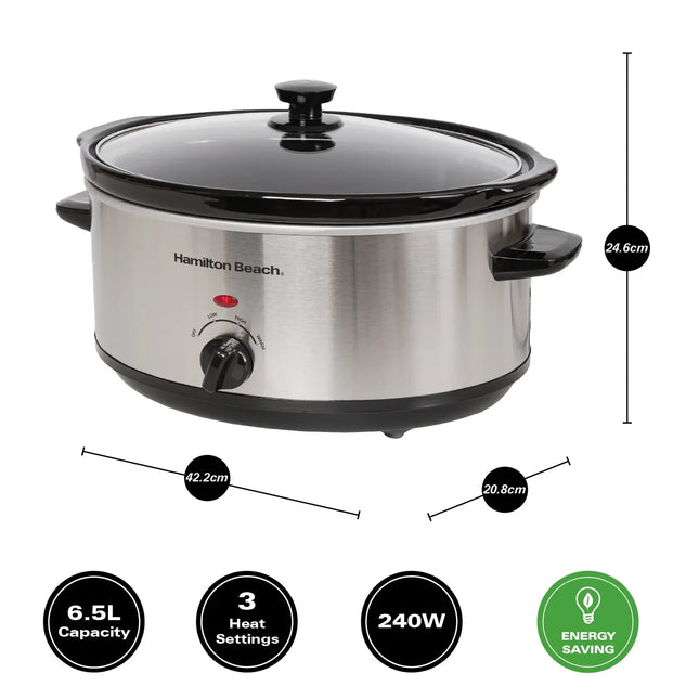 Hamilton Beach Family Favourite 6.5L Slow Cooker Large capacity, HBSC070S – Silver