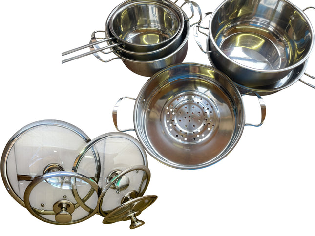 Stainless Steel Cookware Set – Pots & Pans with Lids, Oven Safe, Stay-Cool Handles