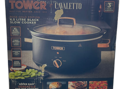 Tower Infinity Slow Cooker 6.5L, 3 Heat Settings, Black & Rose Gold - Used