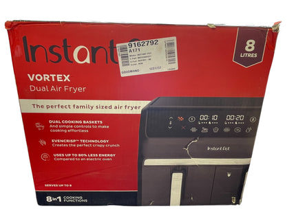 Instant Pot Vortex Dual Air Fryer 8L, Twin Basket, Truffle Grey - USED
