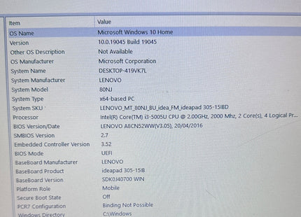 Lenovo IdeaPad 305-15IBD 15.6" Laptop Intel Pentium 8GB RAM 297GB HDD Windows 11