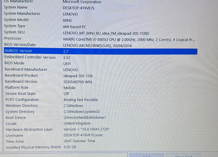 Lenovo IdeaPad 305-15IBD 15.6" Laptop Intel Pentium 8GB RAM 297GB HDD Windows 11